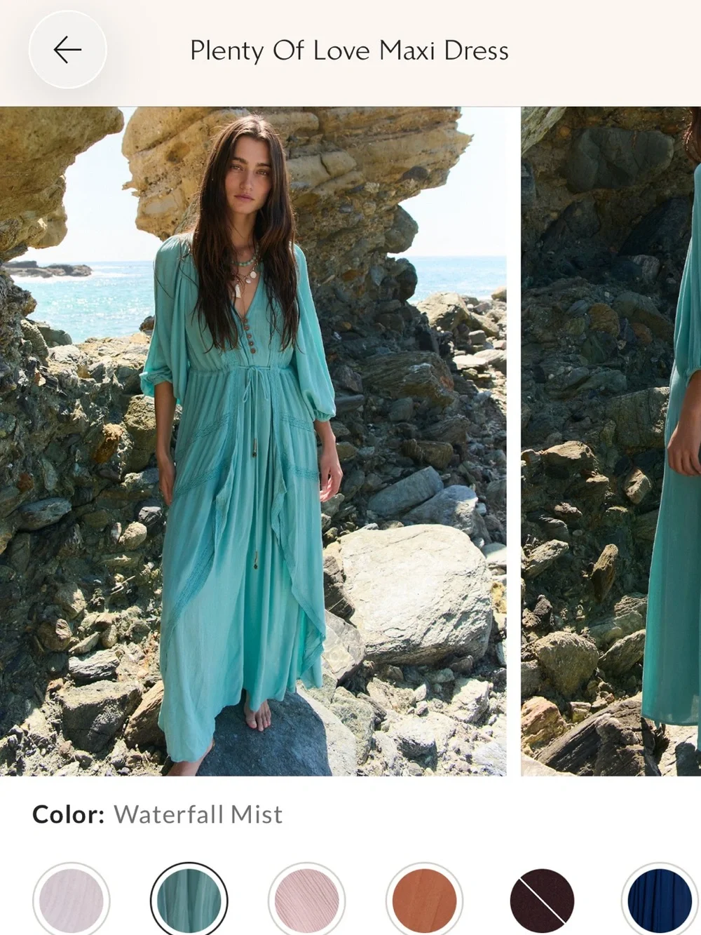 Free People Waterfall Mist Teal V-Neck Maxi Dress- Worn Once